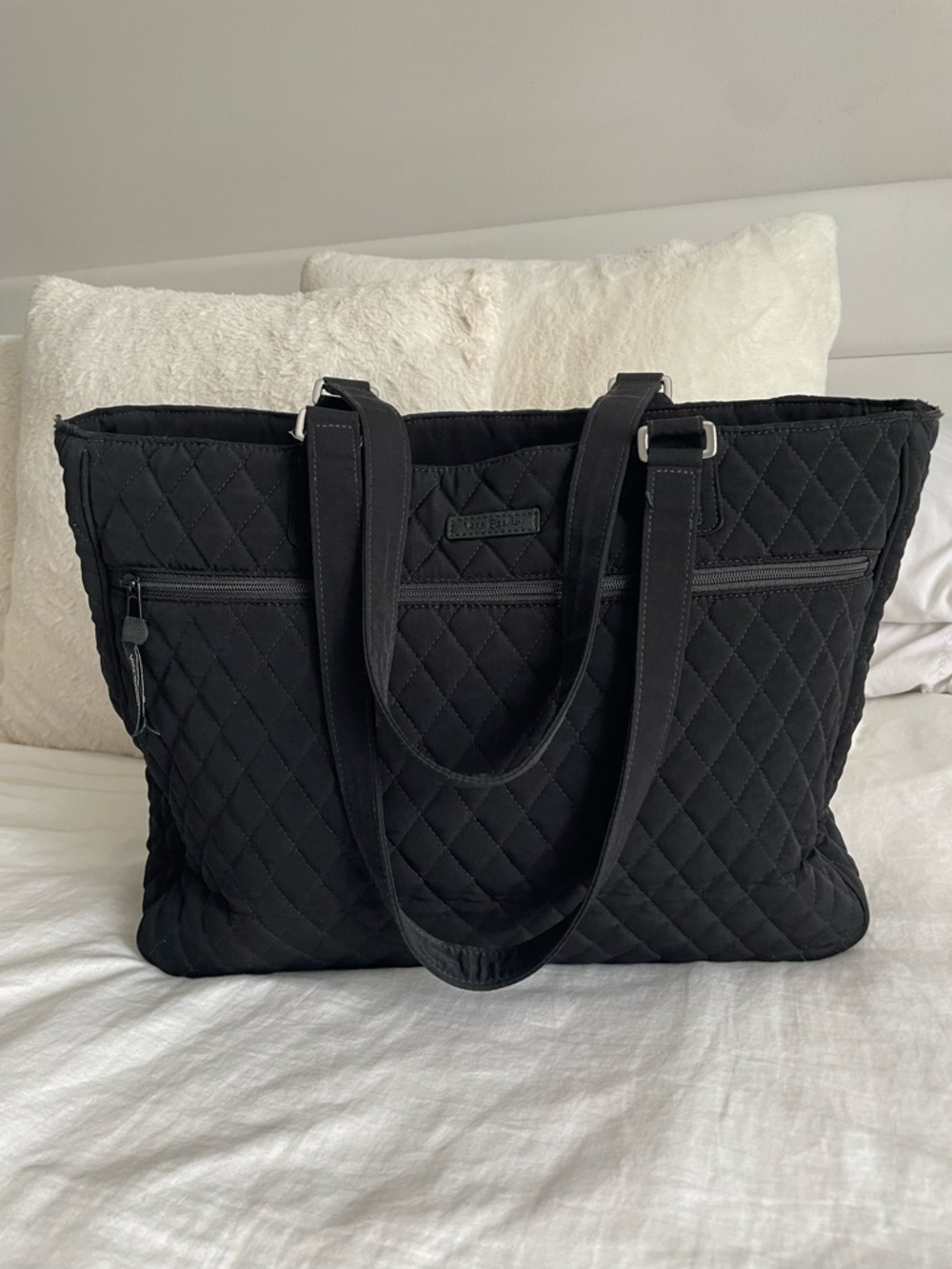 Vera Bradley Black Quilted Tote with Exterior Zip Pocket